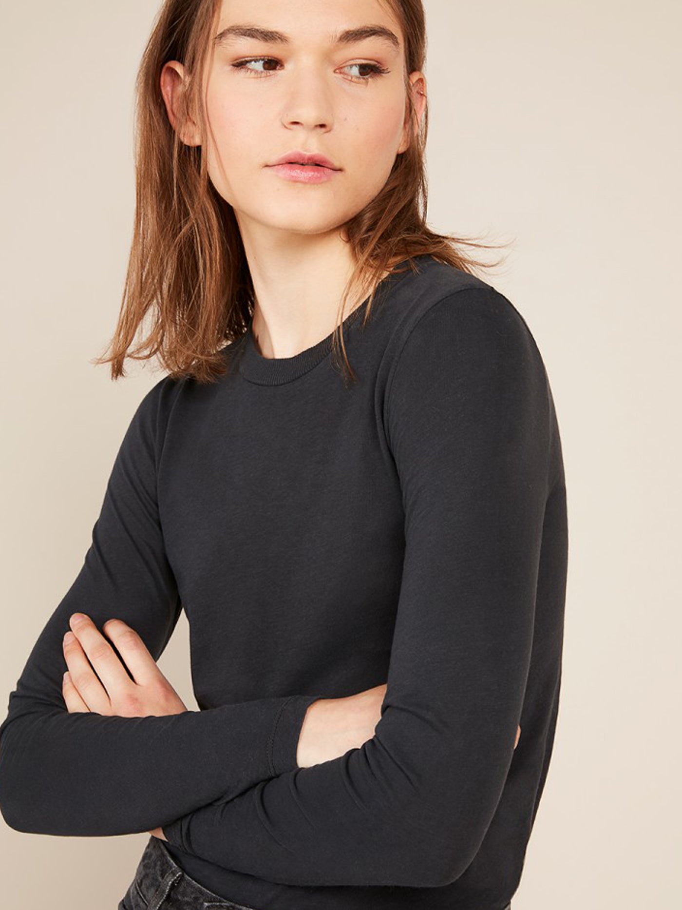 Long Sleeve Round Neck Tee in Vintage Carnation