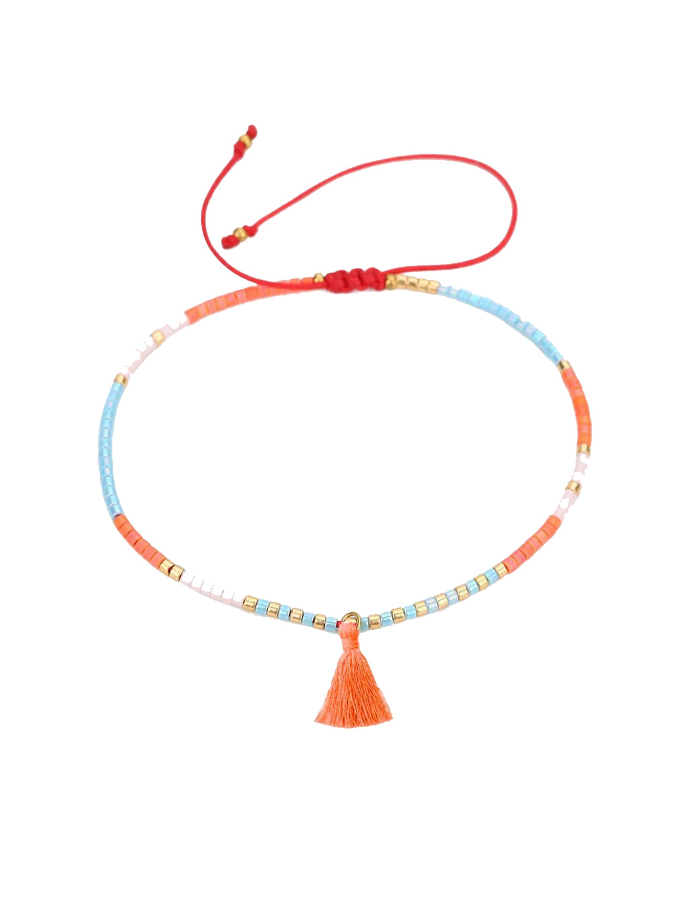 Beaded ChaChi Bracelet with Orange Tassel