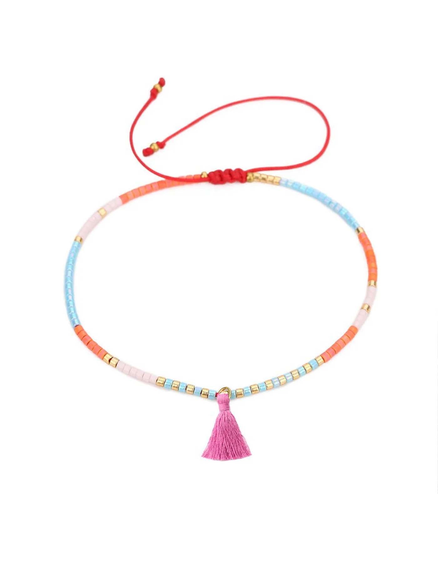Beaded ChaChi Bracelet with Pink Tassel