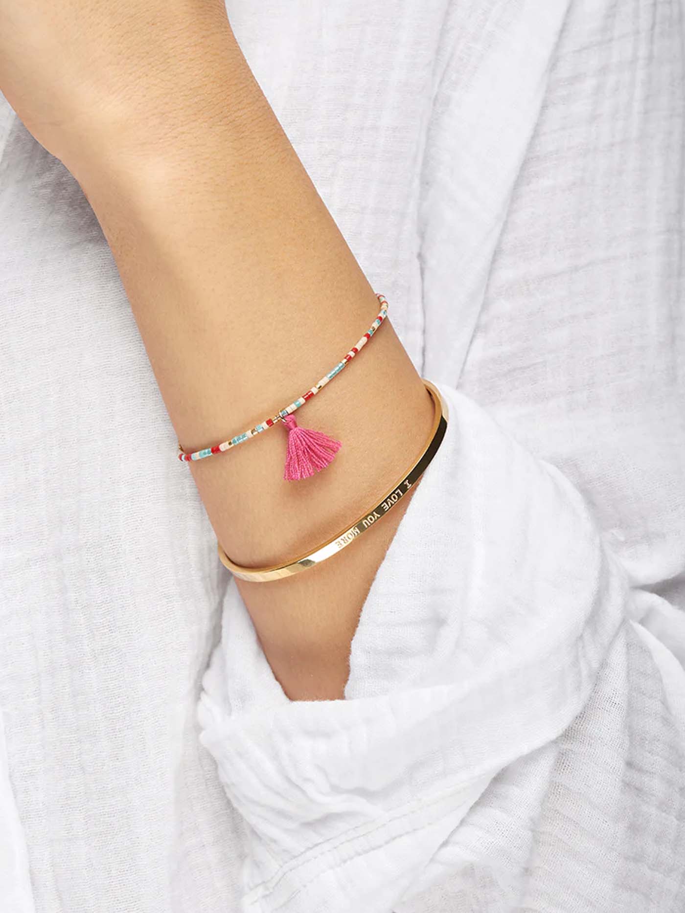 Multi Coloured ChaChi Bracelet with Pink Tassel