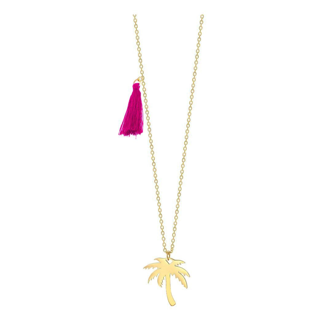 Palm Tree Pendant Necklace with Pink Tassel