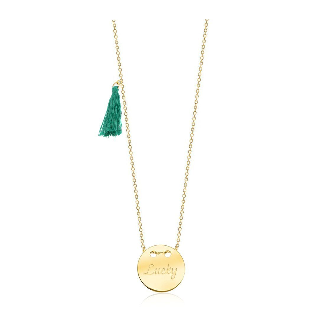 Lucky Circle Pendant Necklace with Blue Tassel