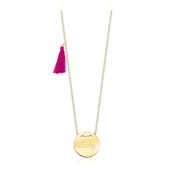 Lucky Circle Pendant Necklace with Pink Tassel