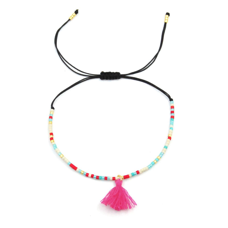 Multi Coloured ChaChi Bracelet with Pink Tassel